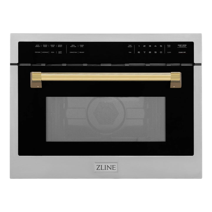 ZLINE Autograph 24" Built-in Convection Microwave Oven in Stainless Steel and Gold Accents, MWOZ-24-G