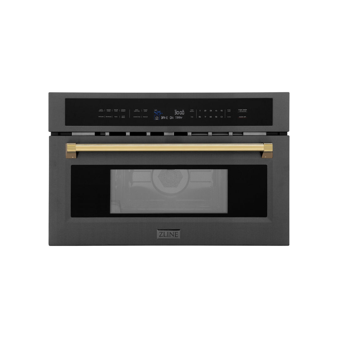 ZLINE Autograph 30" 1.55 cu ft. Built-in Convection Microwave Oven in Black Stainless Steel and Gold Accents, MWOZ-30-BS-G