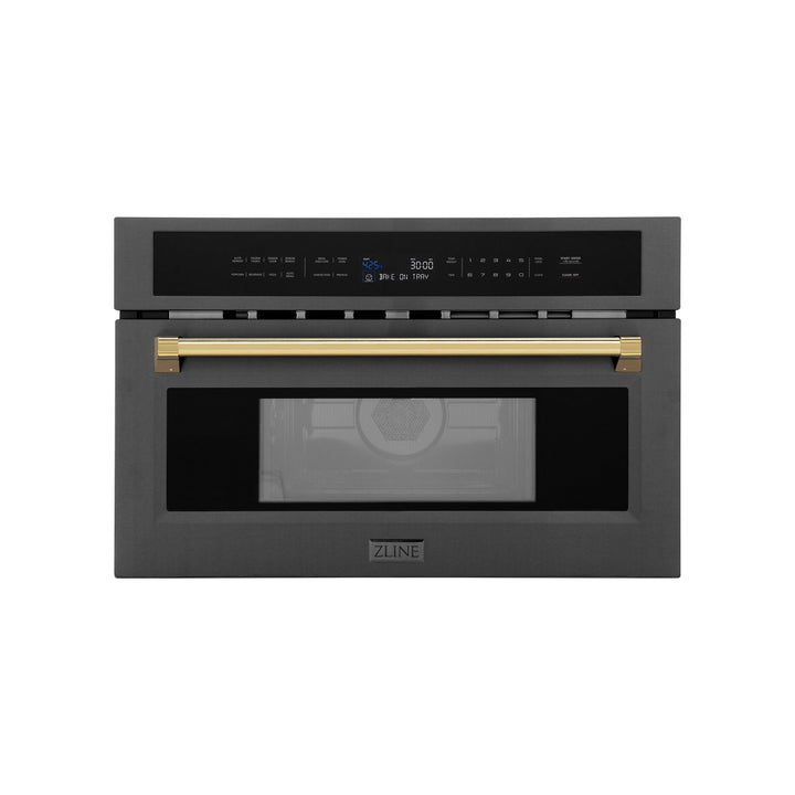ZLINE Autograph 30" 1.55 cu ft. Built-in Convection Microwave Oven in Black Stainless Steel and Gold Accents, MWOZ-30-BS-G