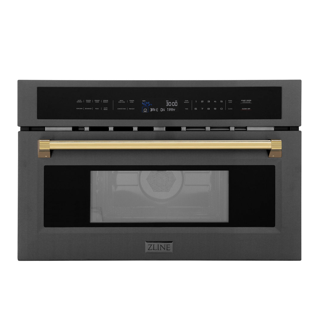 ZLINE Autograph 30" 1.55 cu ft. Built-in Convection Microwave Oven in Black Stainless Steel and Gold Accents, MWOZ-30-BS-G