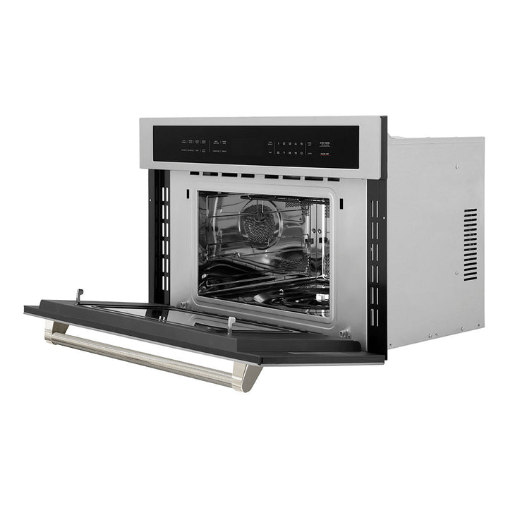 ZLINE Autograph Edition 30 in. 1.6 cu ft. Built-in Convection Microwave Oven in Stainless Steel and Polished Nickel Helix Handle (MWOZ-30-KPN)