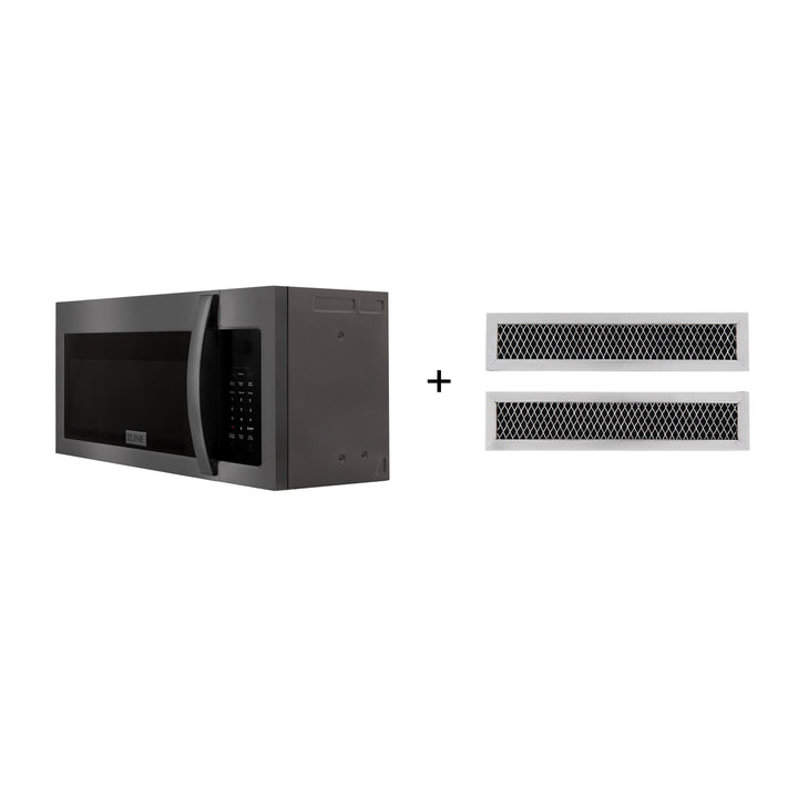 ZLINE 30" 1.5 cu. ft. Over the Range Microwave in Black Stainless Steel with Modern Handle and Set of 2 Charcoal Filters, MMWO-OTRCF-30-BS