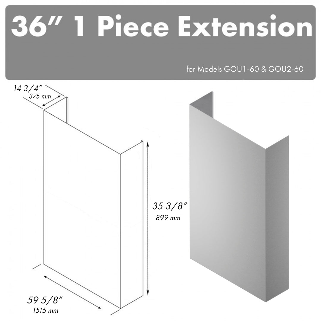 ZLINE 36 in. Chimney Extension for 60 in. Under Cabinet Outdoor Grill Hood (1PEXT-GOU60-36)