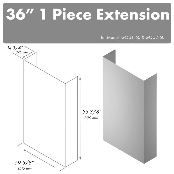 ZLINE 36 in. Chimney Extension for 60 in. Under Cabinet Outdoor Grill Hood (1PEXT-GOU60-36)