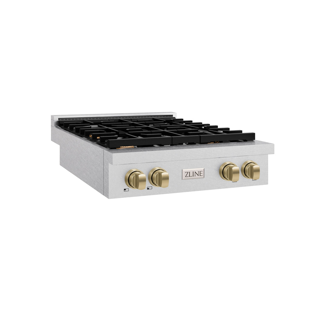 ZLINE 30 in. Autograph Edition Paramount Gas Rangetop with 4 Burners and Porcelain Cooktop in Satin Stainless Steel with Champagne Bronze Accents (SRTSZ-30-CB)