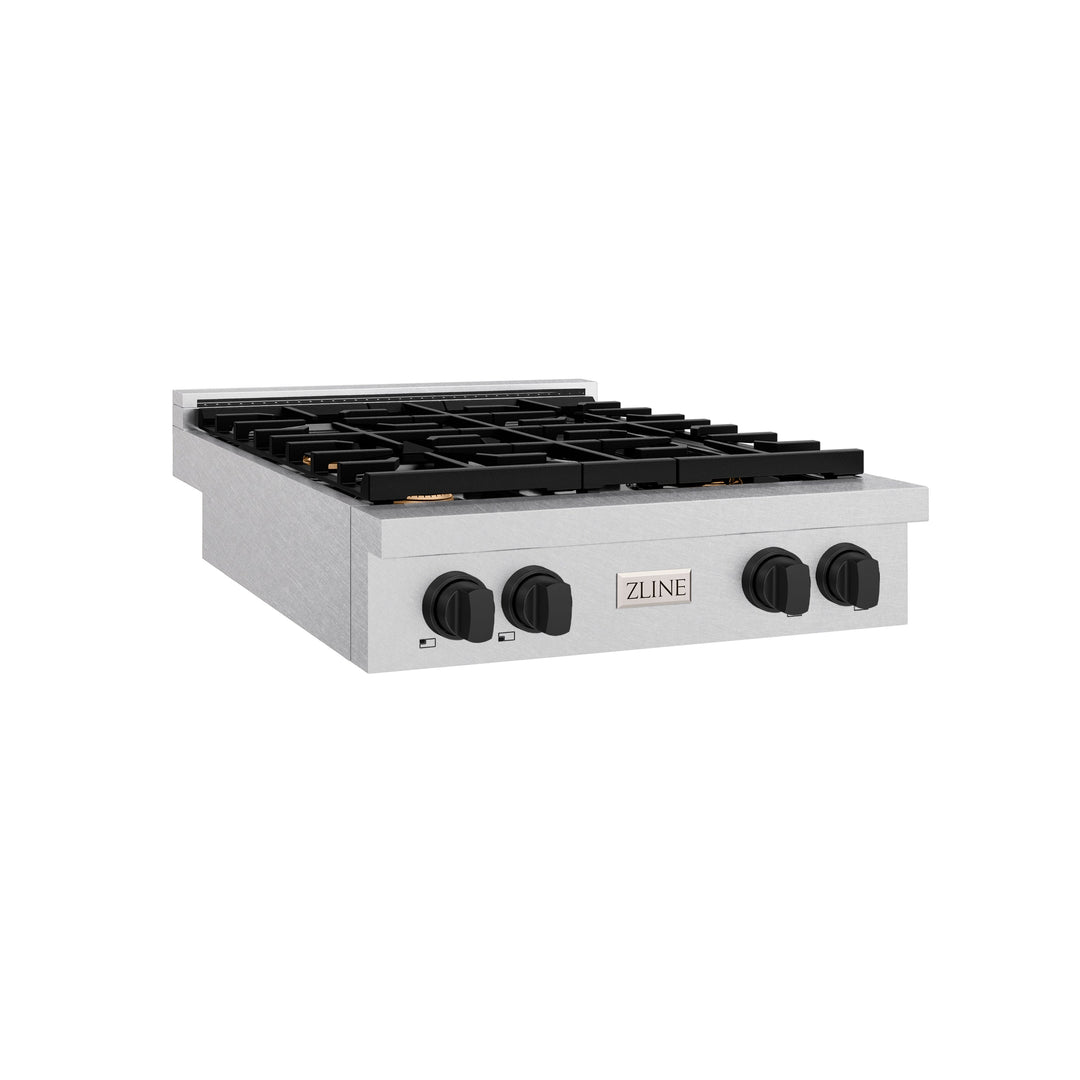 ZLINE 30 in. Autograph Edition Paramount Gas Rangetop with 4 Burners and Porcelain Cooktop in Satin Stainless Steel with Matte Black Accents (SRTSZ-30-MB)