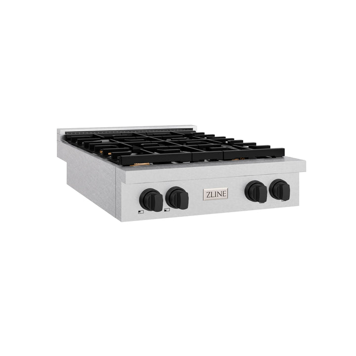 ZLINE 30 in. Autograph Edition Paramount Gas Rangetop with 4 Burners and Porcelain Cooktop in Satin Stainless Steel with Matte Black Accents (SRTSZ-30-MB)