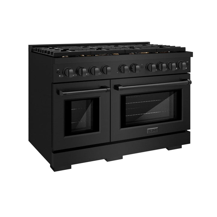 ZLINE 48" 6.7 cu. ft. Paramount Double Oven Dual Fuel Range in Black Stainless Steel with 8 Brass Burners, SDRB-BR-48