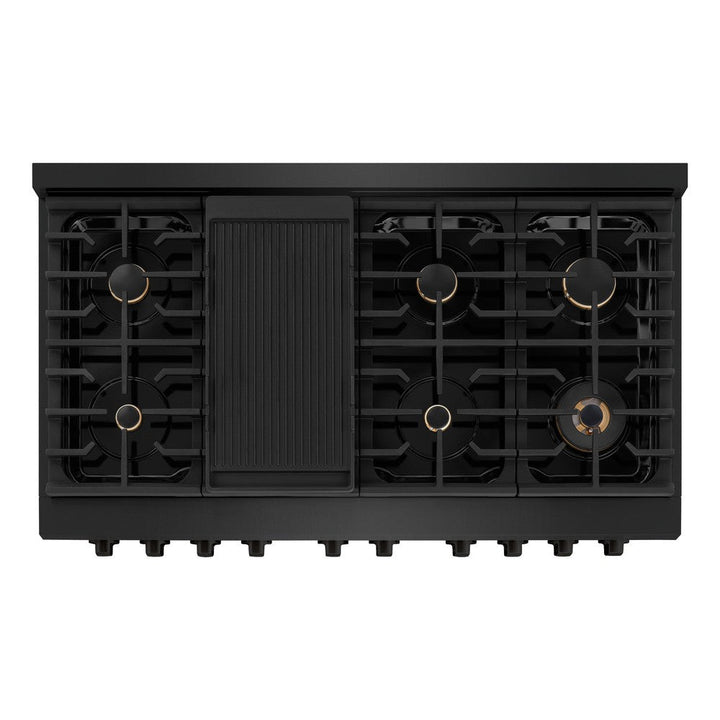 ZLINE 48" 6.7 cu. ft. Paramount Double Oven Dual Fuel Range in Black Stainless Steel with 8 Brass Burners, SDRB-BR-48