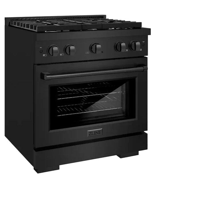 ZLINE Paramount 30" 4.2 cu. ft. Gas Range with Convection Oven and 4 Burners in Black Stainless Steel, SGRB-30