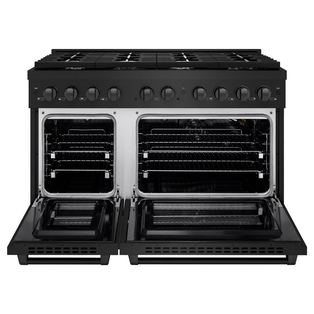 ZLINE 48" 6.7 cu. ft. Paramount Double Oven Dual Fuel Range with 8 Burners in Black Stainless Steel, SDRB-48