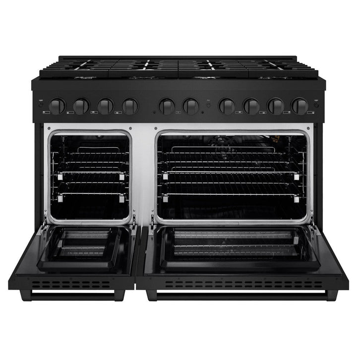 ZLINE 48" 6.7 cu. ft. Paramount Double Oven Dual Fuel Range with 8 Burners in Black Stainless Steel, SDRB-48