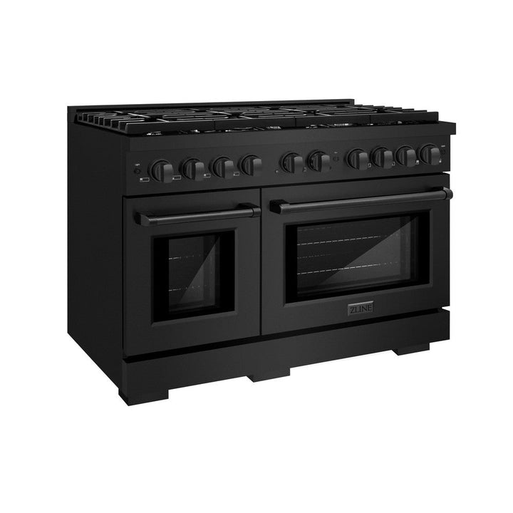 ZLINE 48" 6.7 cu. ft. Paramount Double Oven Dual Fuel Range with 8 Burners in Black Stainless Steel, SDRB-48