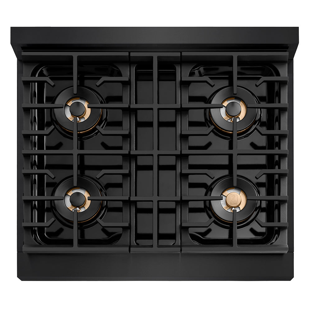 ZLINE 30 in. 4.2 cu. ft. Paramount Gas Range with 4 Burner DuoProâ„¢ Cooktop and Convection Gas Oven in Black Stainless Steel (PSGRB-30)