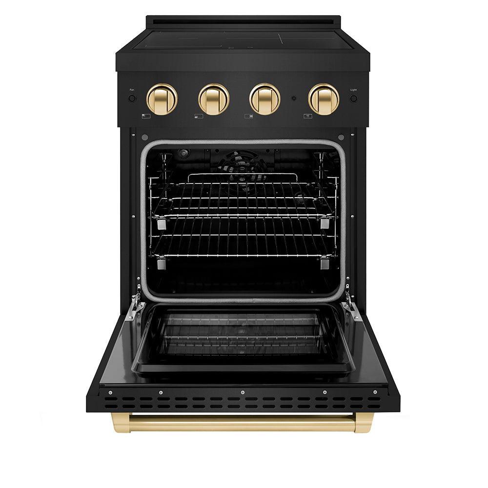 ZLINE Autograph Edition 24 in. 3.2 cu. ft. Paramount Induction Range with 3 Element Cooktop and Electric Convection Oven in Black Stainless Steel with Polished Gold Accents (SINRBZ-24-G)