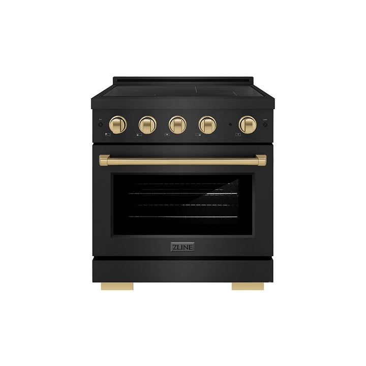 ZLINE Autograph Edition 30 in. 4.2 cu. ft. Paramount Induction Range with 4 Element Cooktop and Electric Convection Oven in Black Stainless Steel with Champagne Bronze Accents (SINRBZ-30-CB)