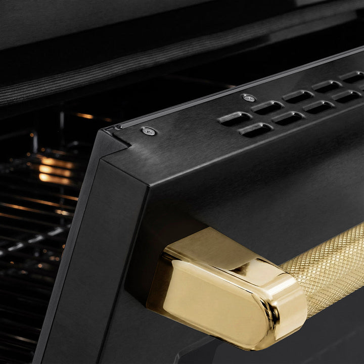 ZLINE Autograph Edition 36 in. 5.2 cu. ft. Paramount Induction Range with 5 Element Cooktop and Electric Convection Oven in Black Stainless Steel with Polished Gold Helix Handle and Knob Accents (SINRBZ-36-KG)