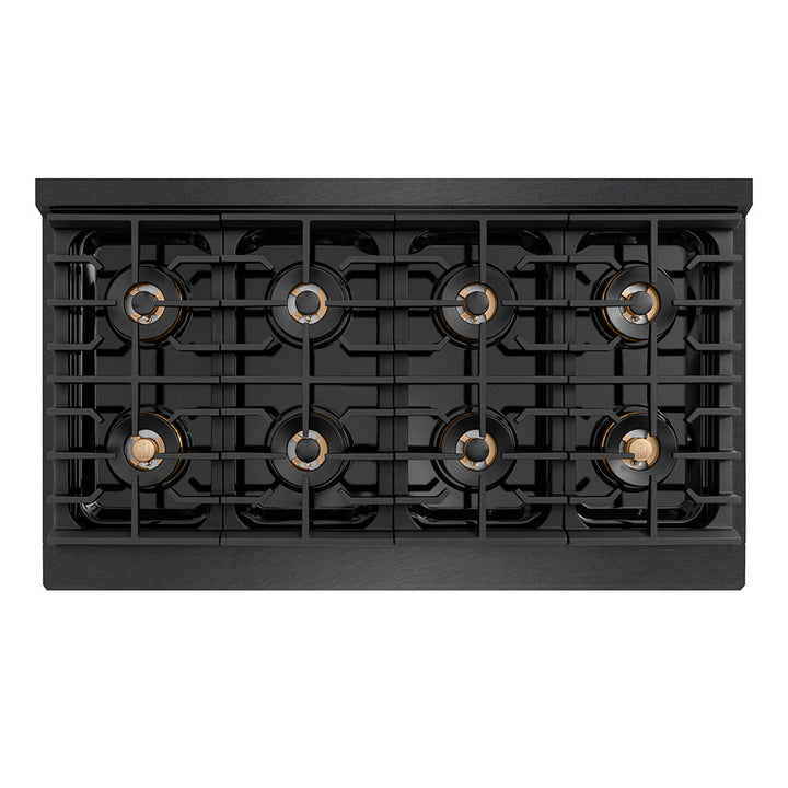 ZLINE Autograph Edition 48 in. 6.7 cu. ft. Paramount Dual Fuel Range with 8 Burner DuoProâ„¢ Cooktop and Dual Ovens in Black Satin Stainless Steel and Polished Gold Accents (PSDRBSZ-48-G)