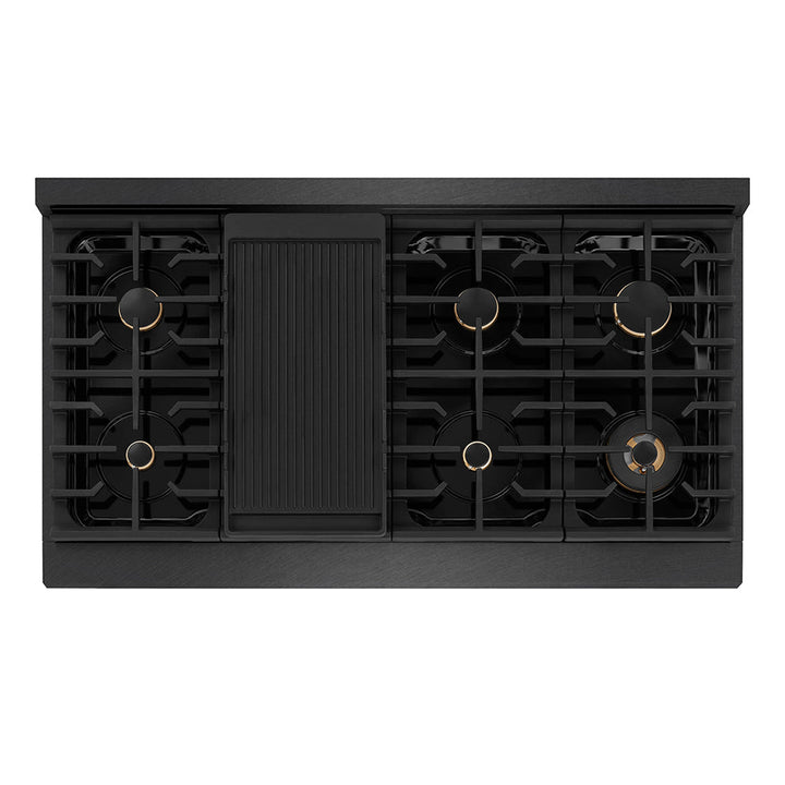 ZLINE Autograph Edition 48 in. 6.7 cu. ft. Paramount Double Oven Gas Range with 8 Burner Cooktop in Black Satin Stainless Steel and Champagne Bronze Accents (SGRBSZ-48-CB)