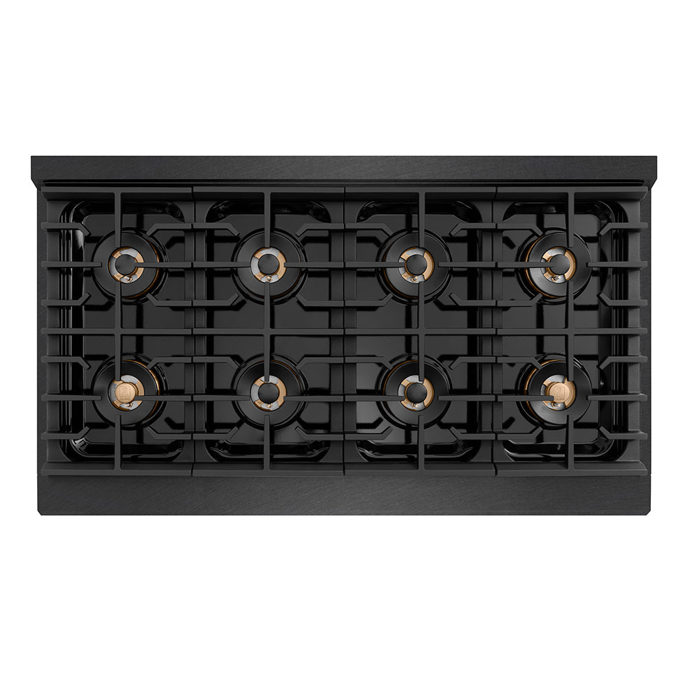 ZLINE Autograph Edition 48 in. 6.7 cu. ft. Paramount Gas Range with 8 Burner DuoProâ„¢ Cooktop and Dual Ovens in Black Satin Stainless Steel and Champagne Bronze Accents (PSGRBSZ-48-CB)