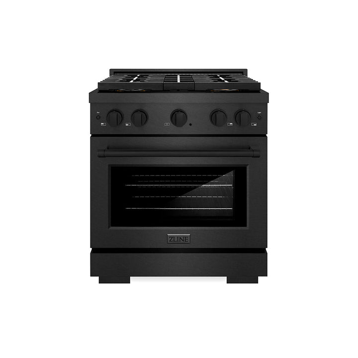 ZLINE 30 in. 4.2 cu. ft. Paramount Gas Range with 4 Burner DuoProâ„¢ Cooktop and Convection Gas Oven in Black Satin Stainless Steel (PSGRBS-30)