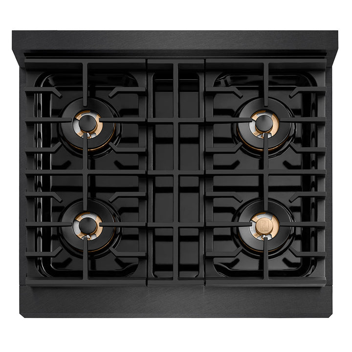 ZLINE 30 in. 4.2 cu. ft. Paramount Gas Range with 4 Burner DuoProâ„¢ Cooktop and Convection Gas Oven in Black Satin Stainless Steel (PSGRBS-30)