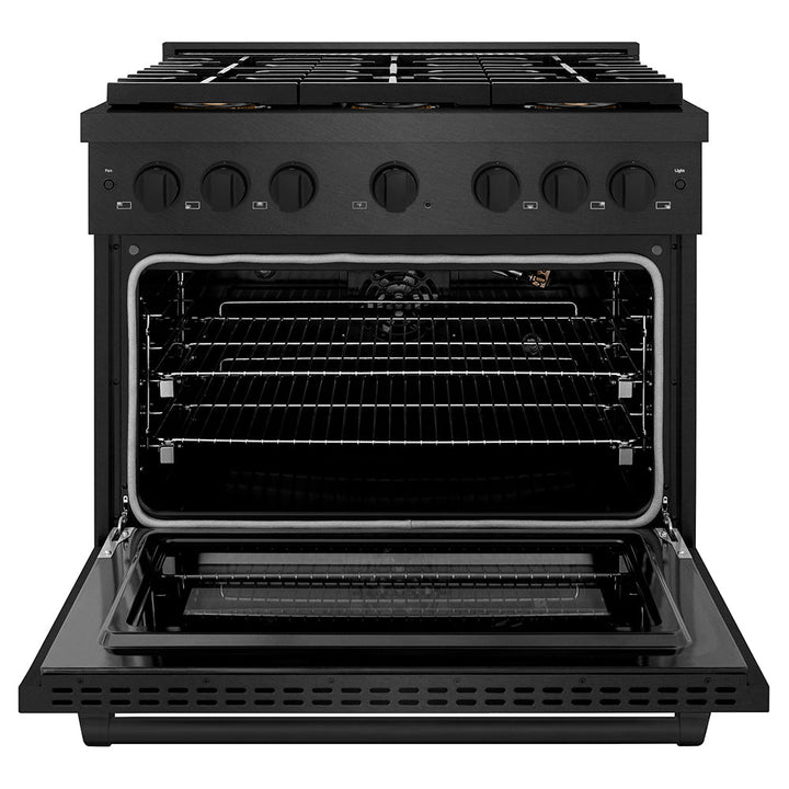 ZLINE 36 in. 5.2 cu. ft. Paramount Gas Range with 6 Burner DuoProâ„¢ Cooktop and Convection Gas Oven in Black Satin Stainless Steel (PSGRBS-36)
