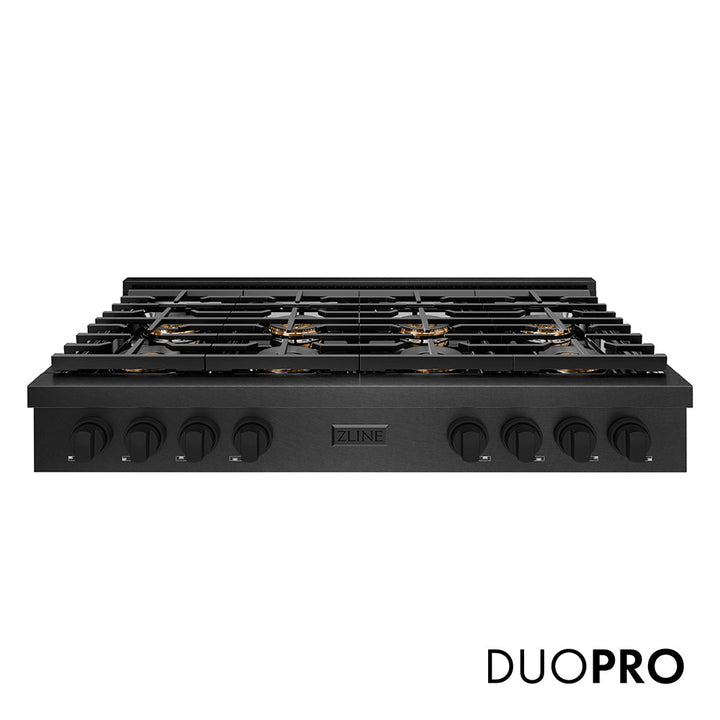 ZLINE 48 in. Paramount Gas Rangetop with 8 Burner DuoProâ„¢ Cooktop in Black Satin Stainless Steel (PSRTBS-48)