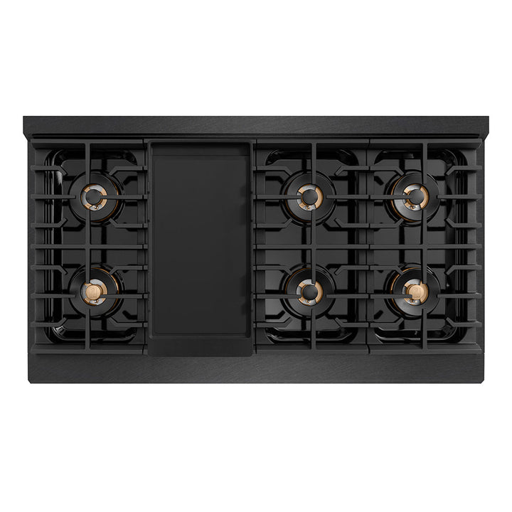 ZLINE Autograph Edition 48 in. Paramount Gas Rangetop with 8 Burner DuoProâ„¢ Cooktop in Black Satin Stainless Steel and Champagne Bronze Accents (PSRTBSZ-48-CB)