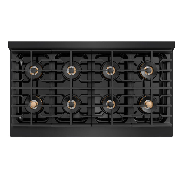 ZLINE Autograph Edition 48 in. 6.7 cu. ft. Paramount Dual Fuel Range with 8 Burner DuoProâ„¢ Cooktop and Dual Ovens in Black Stainless Steel with Champagne Bronze Helix Handles and Accents (PSDRBZ-48-KCB)