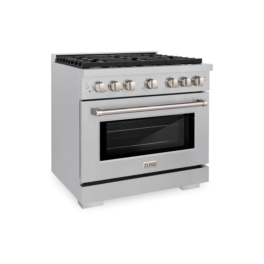 ZLINE 36" 5.2 cu. ft. Paramount Dual Fuel Range with 6 Burners in DuraSnow® Stainless Steel, SDRS-36
