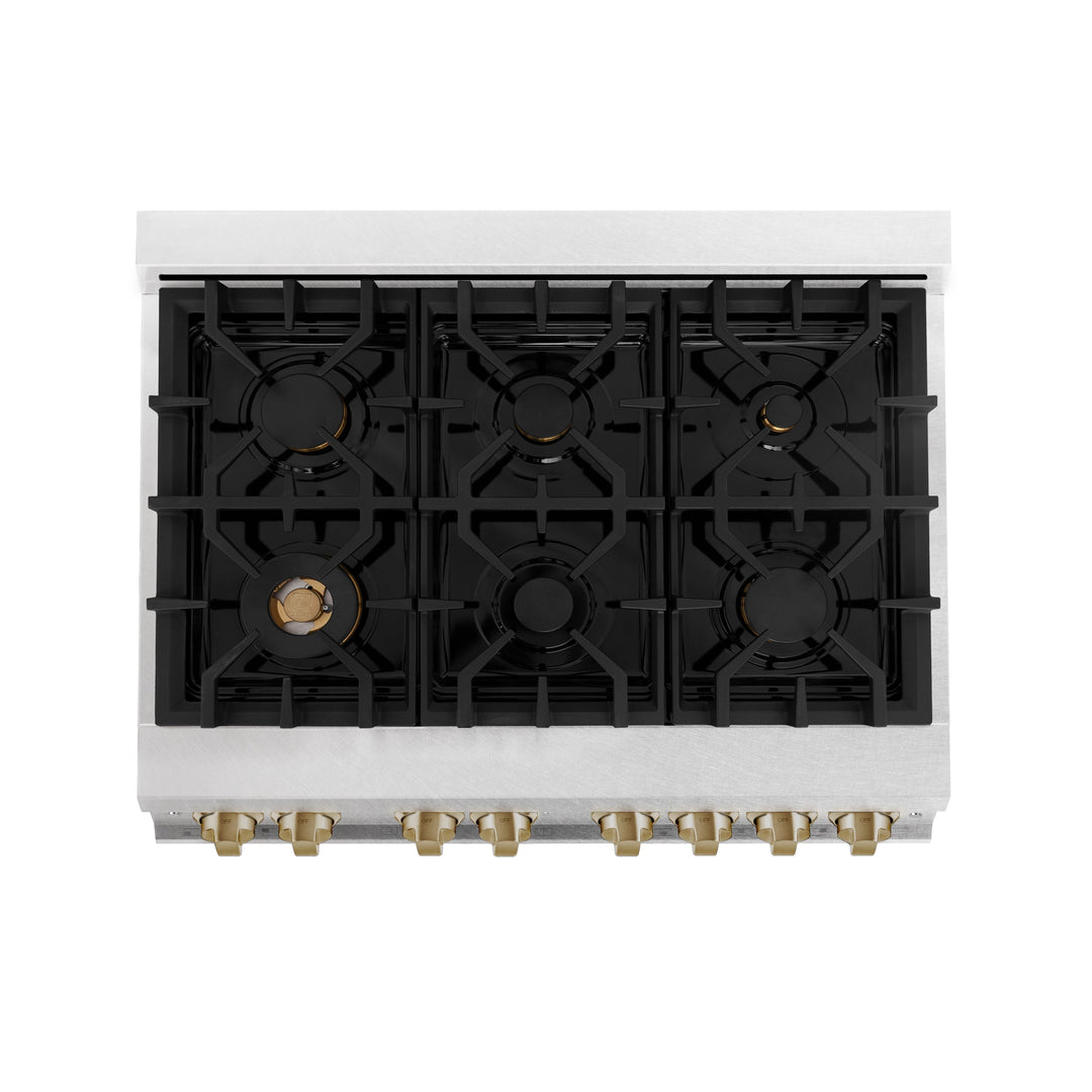 ZLINE Autograph 36" Dual Fuel Range in DuraSnow® Stainless Steel, White Matte Door, Bronze Accent