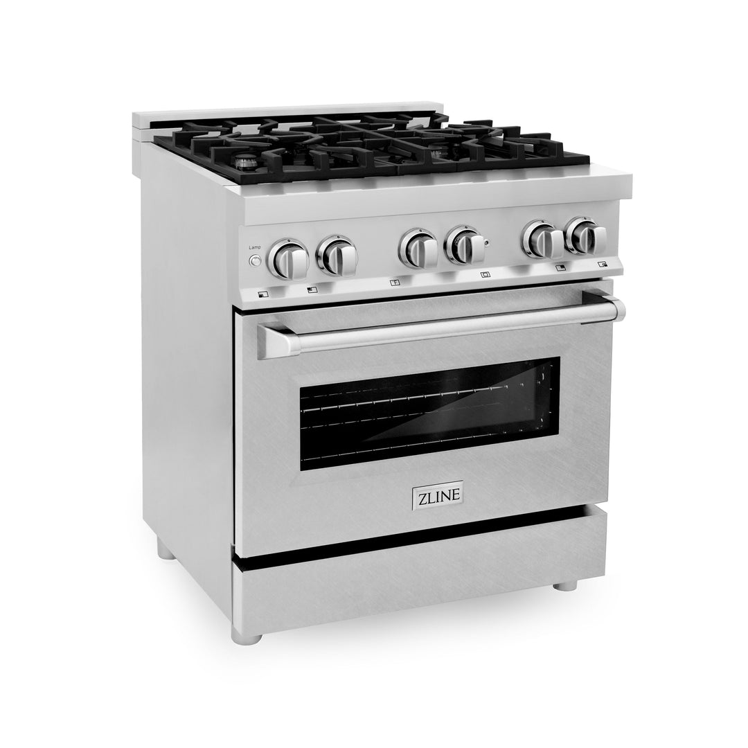 ZLINE 30 in. 4.0 cu. ft. Legacy Dual Fuel Range with 4 Burner Gas Cooktop and Electric Convection Oven in Stainless Steel with Satin Stainless Steel Door (RA-SN-30)