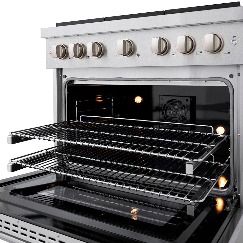 ZLINE 36 in. 5.2 cu. ft. Paramount Dual Fuel Range with 6 Burner DuoProâ„¢ Cooktop and Electric Convection Oven in Satin Stainless Steel (PSDRS-36)