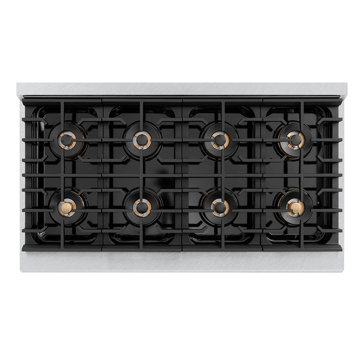 ZLINE Autograph Edition 48 in. 6.7 cu. ft. Paramount Dual Fuel Range with 8 Burner DuoProâ„¢ Cooktop and Dual Ovens in Satin Stainless Steel and Polished Gold Accents (PSDRSZ-48-G)