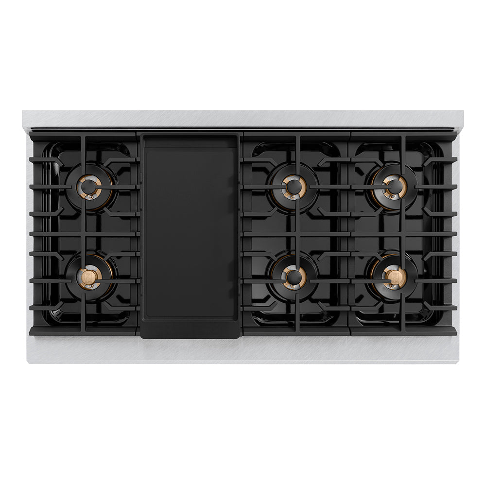 ZLINE Autograph Edition 48 in. 6.7 cu. ft. Paramount Dual Fuel Range with 8 Burner DuoProâ„¢ Cooktop and Dual Ovens in Satin Stainless Steel with White Matte Doors and Matte Black Accents (PSDRSZ-WM-48-MB)