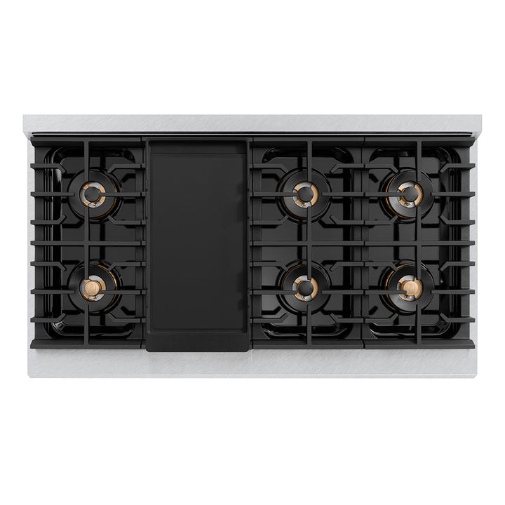 ZLINE Autograph Edition 48 in. 6.7 cu. ft. Paramount Dual Fuel Range with 8 Burner DuoProâ„¢ Cooktop and Dual Ovens in Satin Stainless Steel with White Matte Doors and Matte Black Accents (PSDRSZ-WM-48-MB)