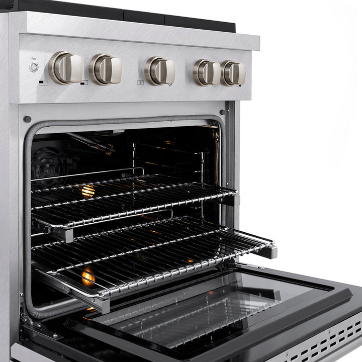 ZLINE 30 in. 4.2 cu. ft. Paramount Gas Range with 4 Burner DuoProâ„¢ Cooktop and Convection Gas Oven in Satin Stainless Steel (PSGRS-30)