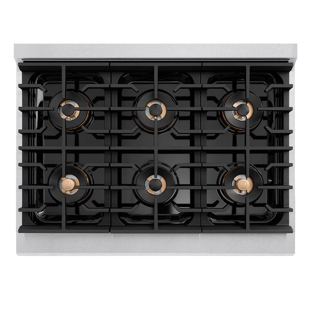 ZLINE 36 in. 5.2 cu. ft. Paramount Gas Range with 6 Burner DuoProâ„¢ Cooktop and Convection Gas Oven in Satin Stainless Steel (PSGRS-36)