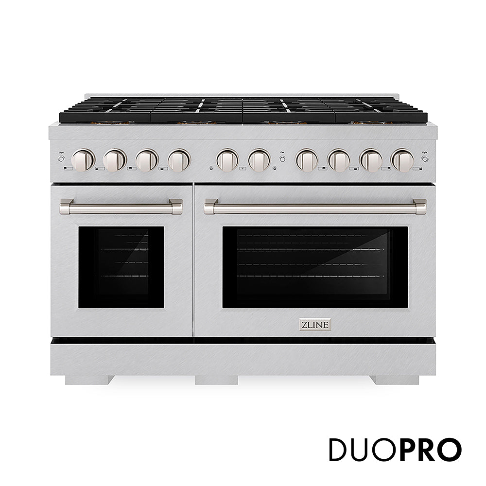 ZLINE 48 in. 6.7 cu. ft. Paramount Gas Range with 8 Burner DuoProâ„¢ Cooktop and Dual Ovens in Satin Stainless Steel (PSGRS-48)