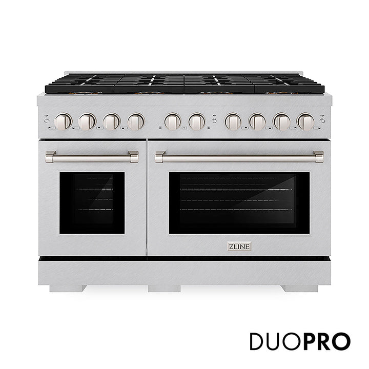 ZLINE 48 in. 6.7 cu. ft. Paramount Gas Range with 8 Burner DuoProâ„¢ Cooktop and Dual Ovens in Satin Stainless Steel (PSGRS-48)