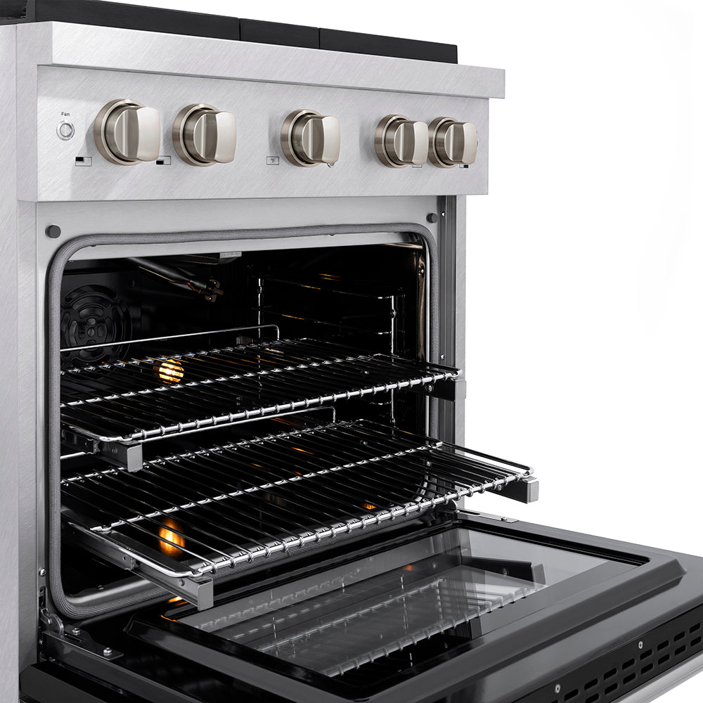 ZLINE 30 in. 4.2 cu. ft. Paramount Gas Range with 4 Burner DuoProâ„¢ Cooktop and Convection Gas Oven in Satin Stainless Steel with Black Matte Door (PSGRS-BLM-30)