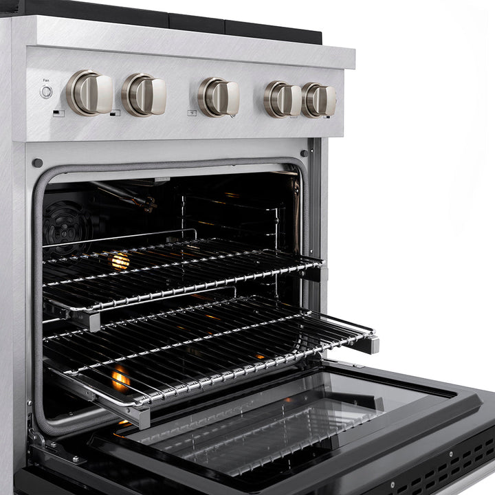 ZLINE 30 in. 4.2 cu. ft. Paramount Gas Range with 4 Burner DuoProâ„¢ Cooktop and Convection Gas Oven in Satin Stainless Steel with Black Matte Door (PSGRS-BLM-30)