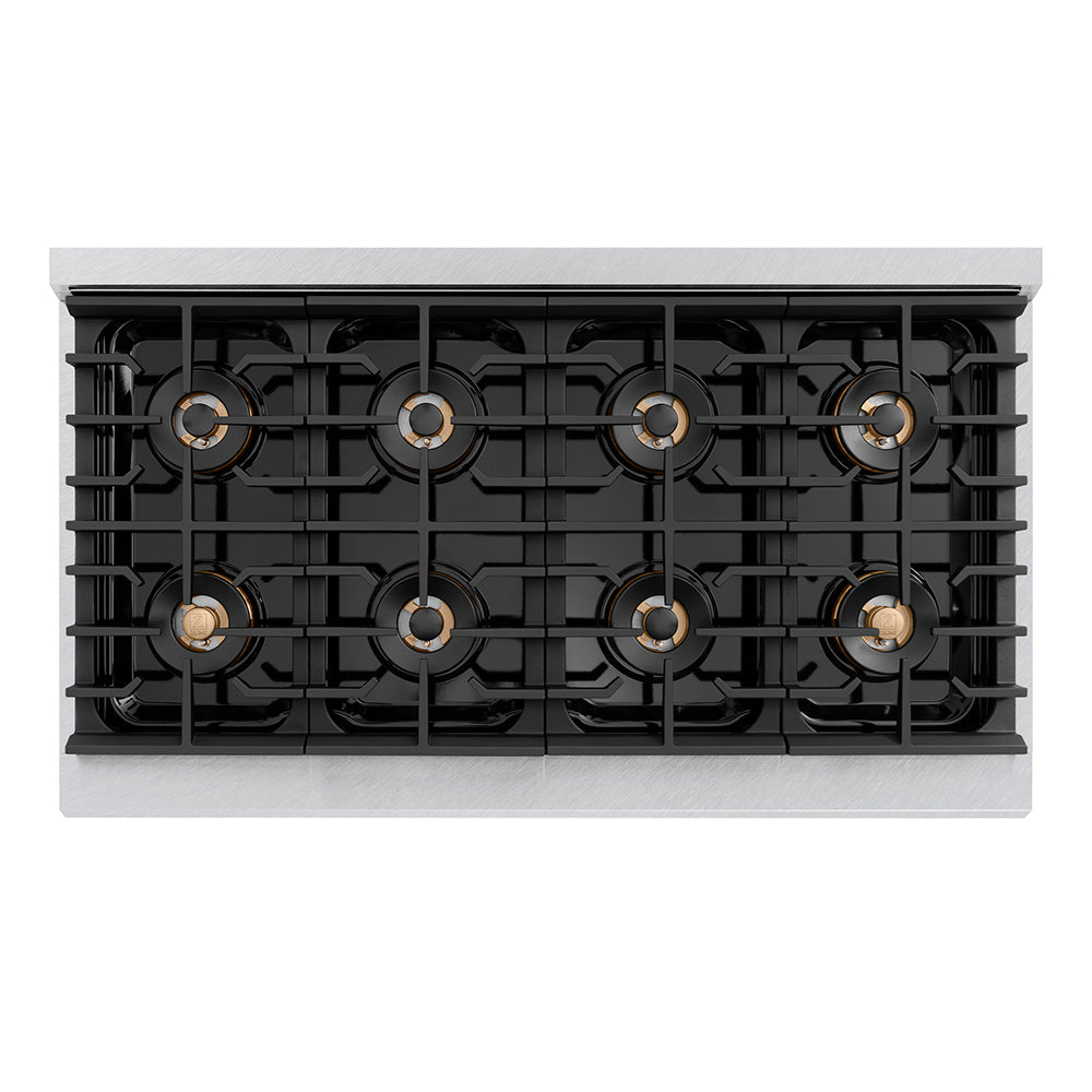 ZLINE Autograph Edition 48 in. 6.7 cu. ft. Paramount Gas Range with 8 Burner DuoProâ„¢ Cooktop and Dual Ovens in Satin Stainless Steel with White Matte Doors and Matte Black Accents (PSGRSZ-WM-48-MB)