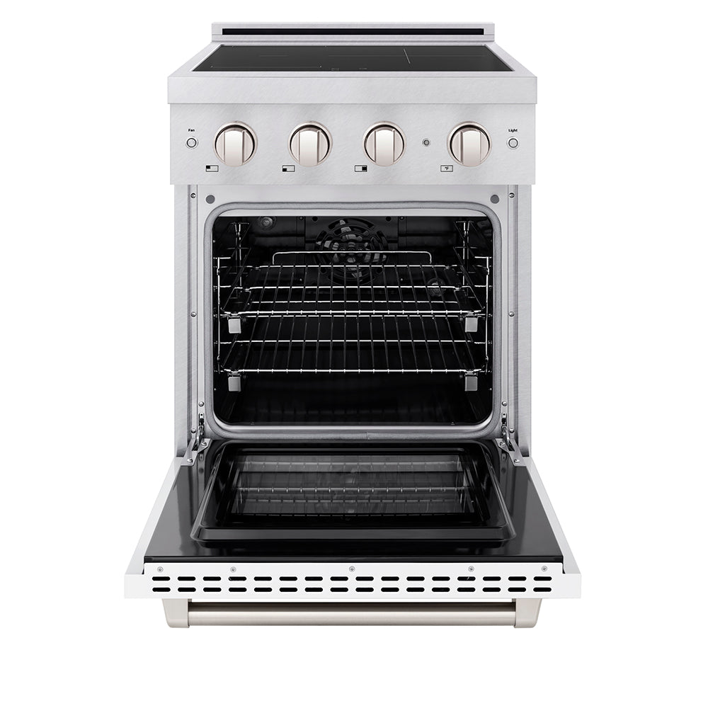 ZLINE 24 in. 3.2 cu. ft. Paramount Induction Range with 3 Element Cooktop and Electric Convection Oven in Satin Stainless Steel with White Matte Door (SINRS-WM-24)