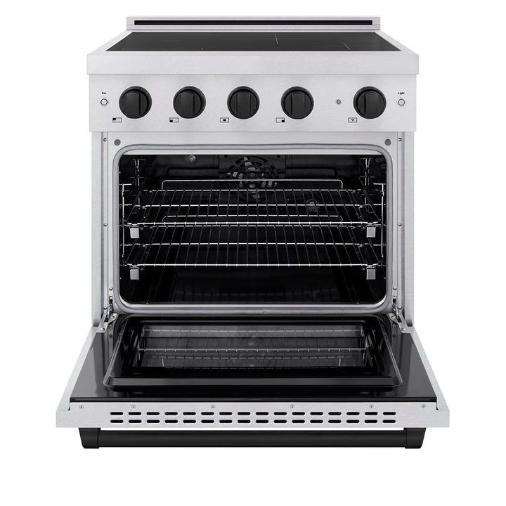 ZLINE Autograph Edition 30 in. 4.2 cu. ft. Paramount Induction Range with 4 Element Cooktop and Electric Convection Oven in Satin Stainless Steel with Matte Black Accents (SINRSZ-30-MB)