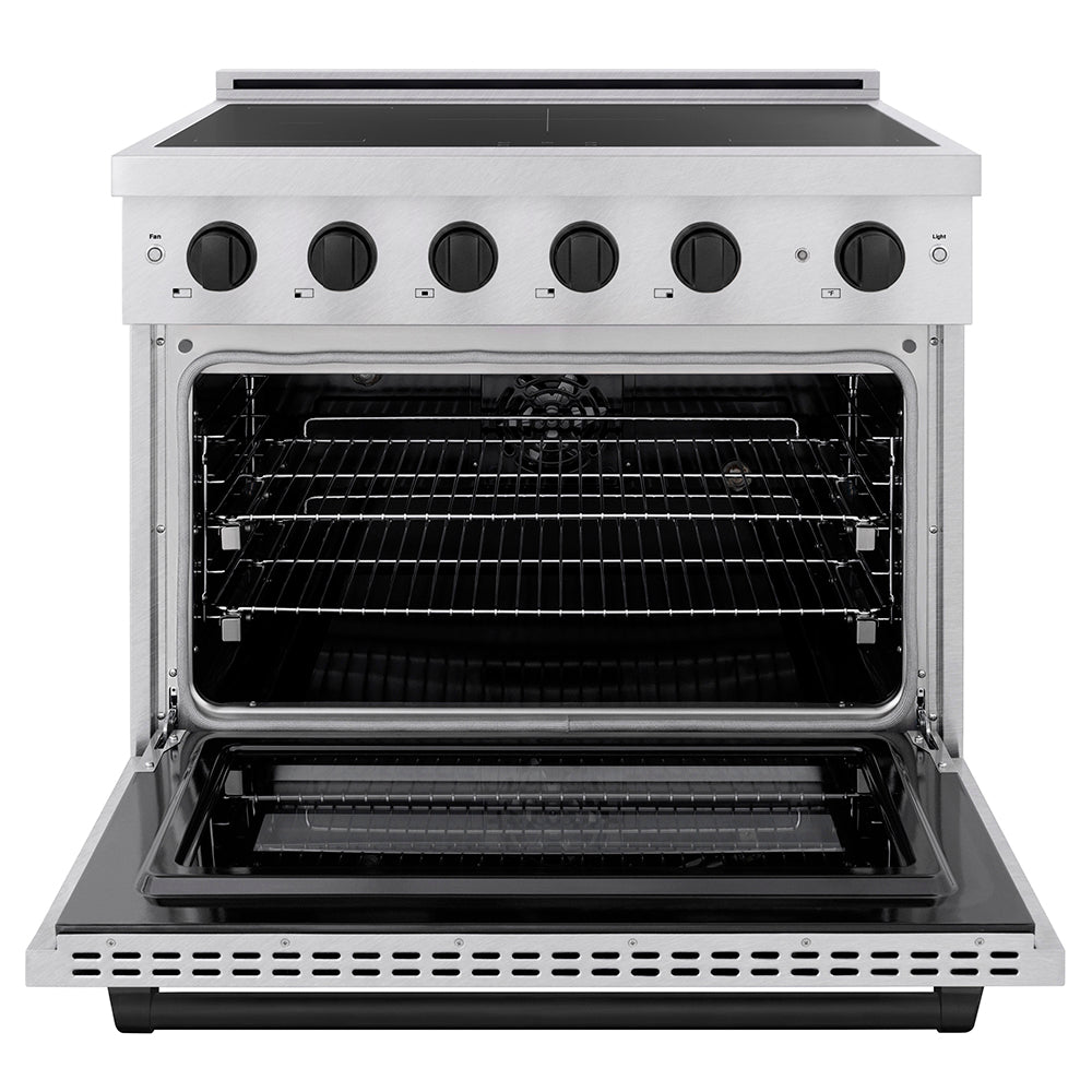 ZLINE Autograph Edition 36 in. 5.2 cu. ft. Paramount Induction Range with 5 Element Cooktop and Electric Convection Oven in Satin Stainless Steel with Matte Black Accents (SINRSZ-36-MB)