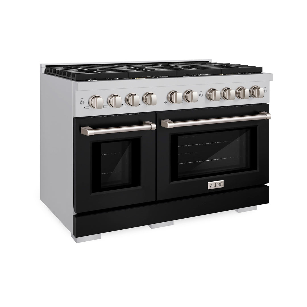 ZLINE 48" 6.7 cu. ft. Paramount Double Oven Dual Fuel Range with 8 Burners in Stainless Steel with Black Matte Doors, SDR-BLM-48