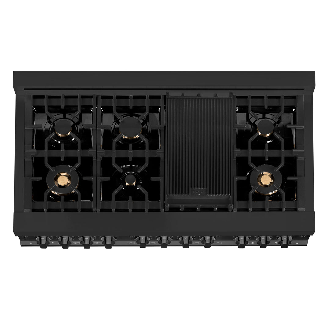 ZLINE 48 in. 6.0 cu. ft. Legacy Dual Fuel Range with Gas Cooktop and 2 Electric Ovens in Black Stainless Steel with 6 Brass Burners (RAB-BR-48)