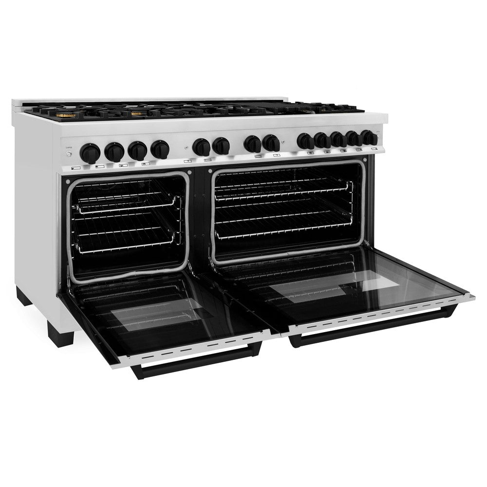 ZLINE Autograph 60" 7.4 cu. ft. Dual Fuel Range in Stainless Steel with Black Matte Accents, RAZ-60-MB